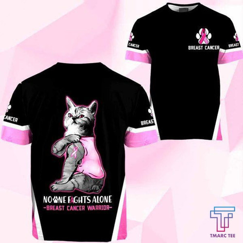 Tmarc Tee D Breast Cancer Cat No One Fight Alone Hoodie T-Shirt Sweatshirt SU