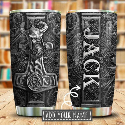 Tmarc Tee Personalized Viking Odin Mjolnir Metal Style Personalized Stainless Steel Tumbler Personalized