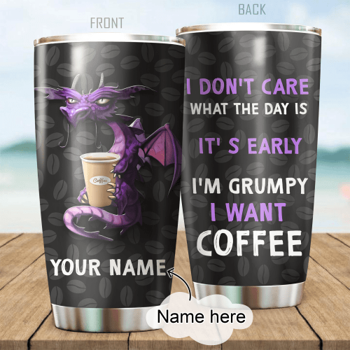 Tmarc Tee Personalized Name Grumpy Dragon Coffee Stainless Steel Tumbler