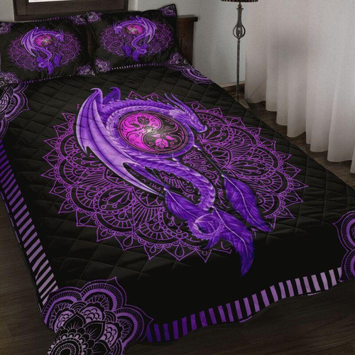 Tmarc Tee Purple Mandala Dragon Art Quilt Bedding Set NM