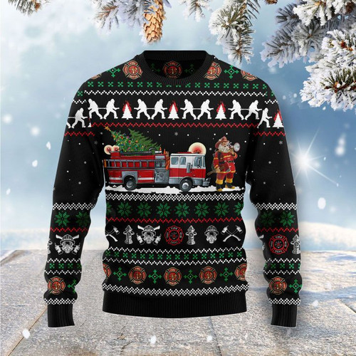 Tmarc Tee SANTA CLAUS FIREFIGHTER UGLY CHRISTMAS SWEATER