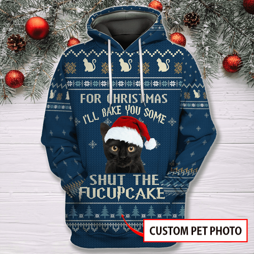 Tmarc Tee Personalized Pet Photo For Christmas I'll Bake You Sone Shut The Fucupcakes D All Over Print Unisex Hoodie Knitted Sweater, Christmas Gifts For Pet Lovers