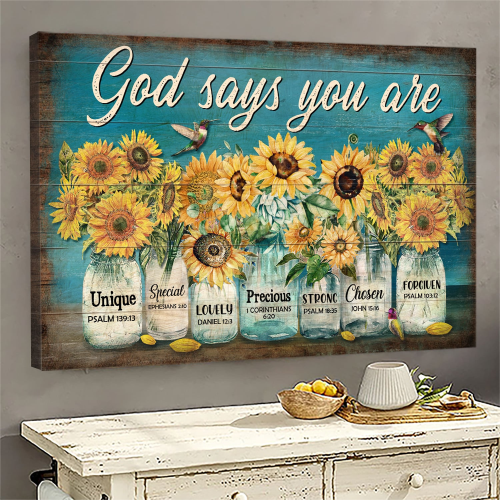 Tmarc Tee Sunflower jar God says you are Jesus Landscape Canvas Print Wall Art