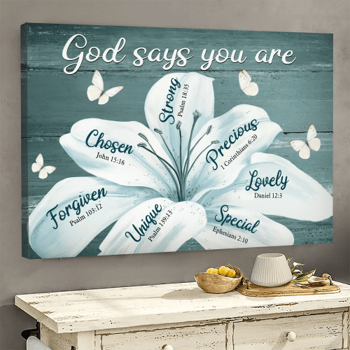 Tmarc Tee White lily flowers God says you are Jesus Landscape Canvas Print Wall Art
