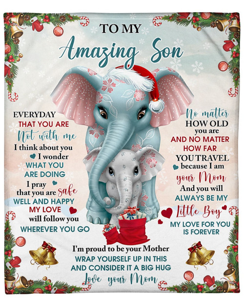 Tmarc Tee To My Son From Mom Love Elephant - Premium Fleece Blanket