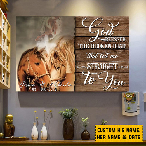 Tmarc Tee Personalized Horse Couple God Blessed D Landscape Canvas Poster Wall Art