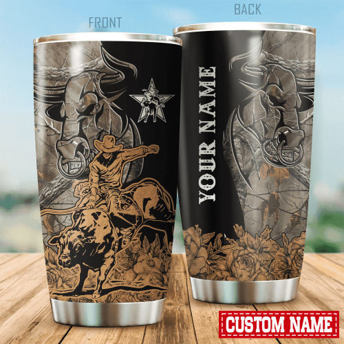 Tmarc Tee Personalized Name Bull Riding Stainless Steel Tumbler SN