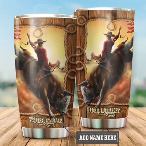 Tmarc Tee Personalized Name Bull Riding Stainless Steel Tumbler
