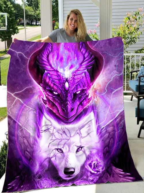 Tmarc Tee Purple Dragon And Wolf All Over Printed Blanket
