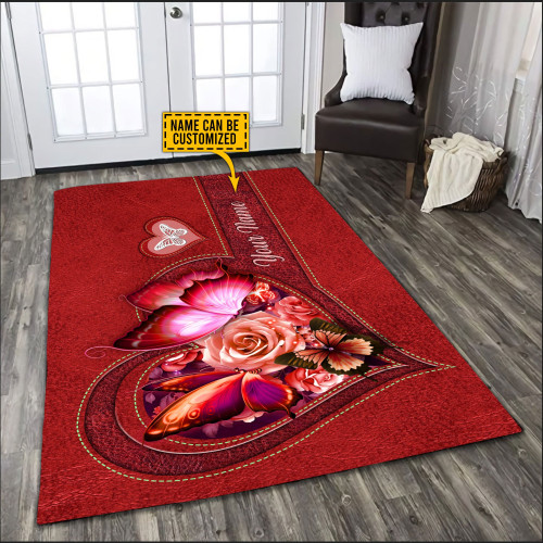 Tmarc Tee Customized Name Butterfly Red Color Rug