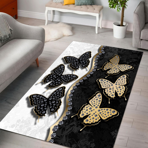 Tmarc Tee Black & White Butterfly All Over Printed Rug