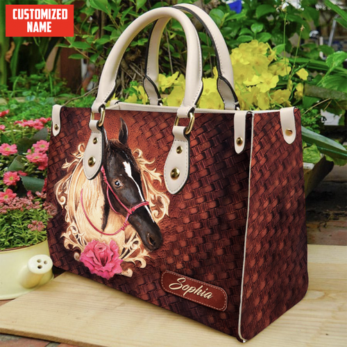 Tmarc Tee Customized Name Horse Printed Leather Handbag PD