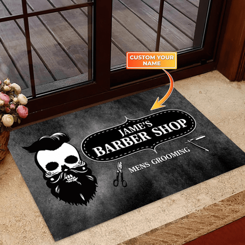 Personalised Barber Shop Doormat With Any Name Skull Grunge Tmarc Tee DM23092222