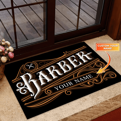 Barber Welcome Shop Vintage Personalized Doormat Text Name Tmarc Tee DM23092223