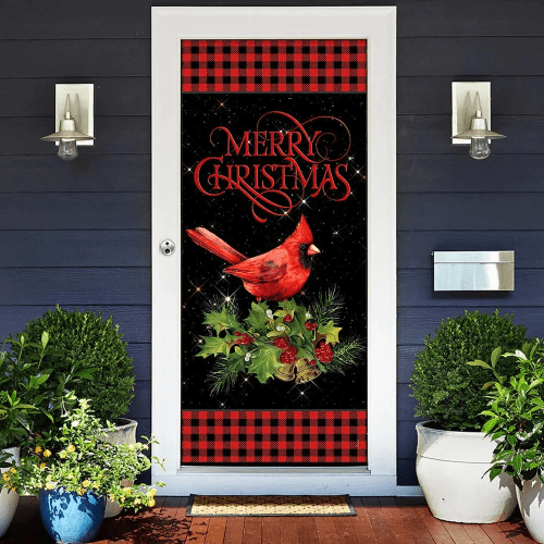 Merry Christmas Cardinal Door Cover - Cardinal Christmas Decor Tmarc Tee