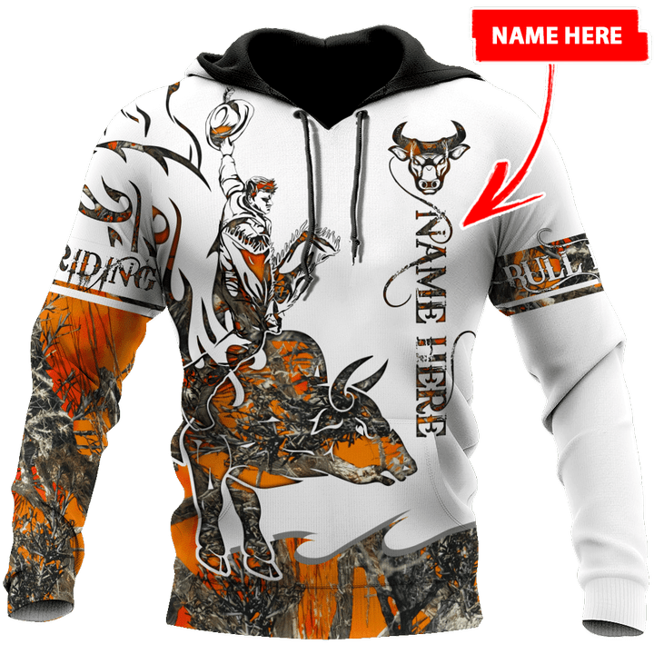 Personalized Name Bull Riding 3D All Over Printed Unisex Shirts Orange Tattoo