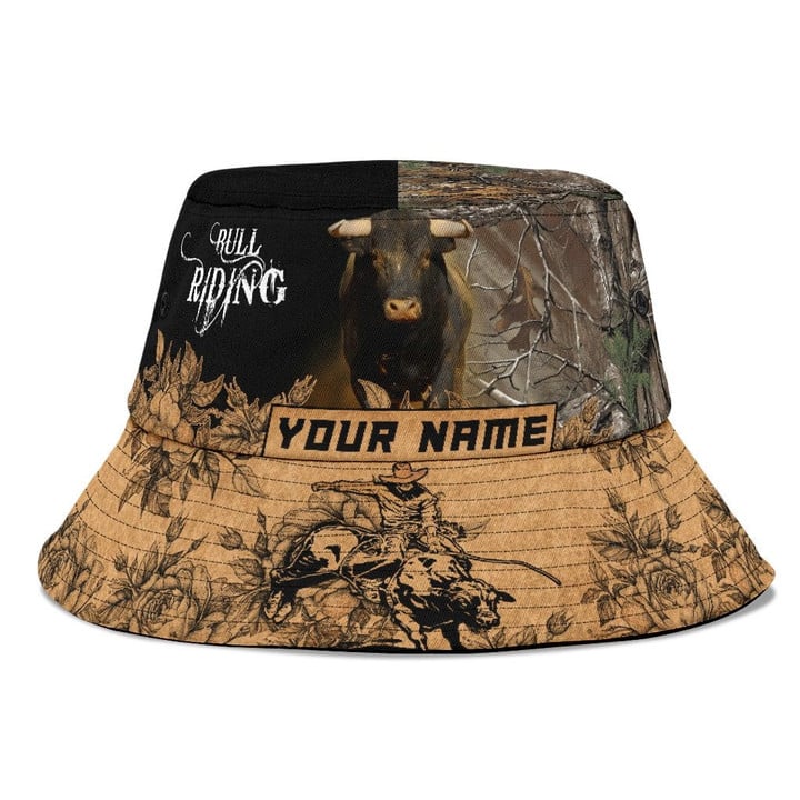 Personalized Name Bull Riding Bucket Hat Tattoo