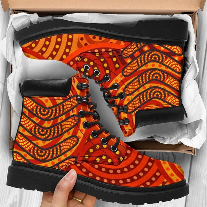 Aboriginal Boomerangs And Dot Circle All Season Boots