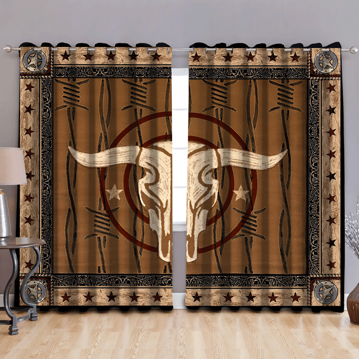 Bull Riding 3D All Over Printed Window Curtains Skull