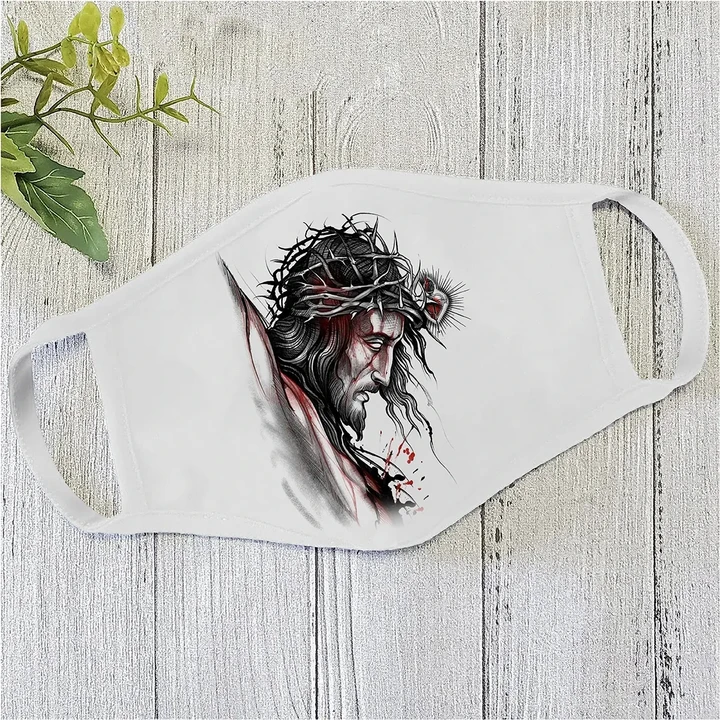 Christian Jesus Heart Blood Tattoo Mask TT