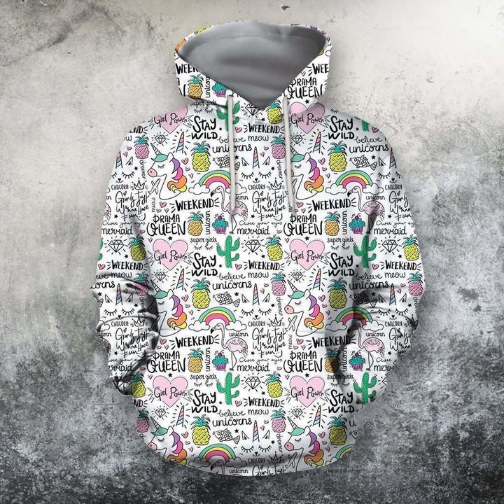 3D All Over Unicorn And Prama Queen Hoodie