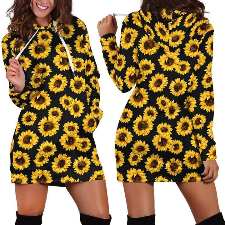 All Over Printing Sunflower Hoodie Dress