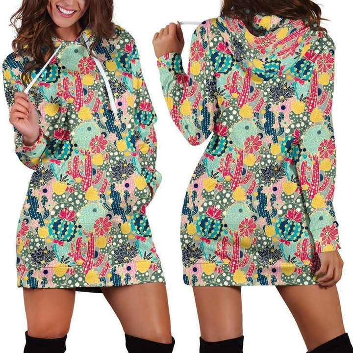 All Over Printing Many Cactus Hoodie Dress