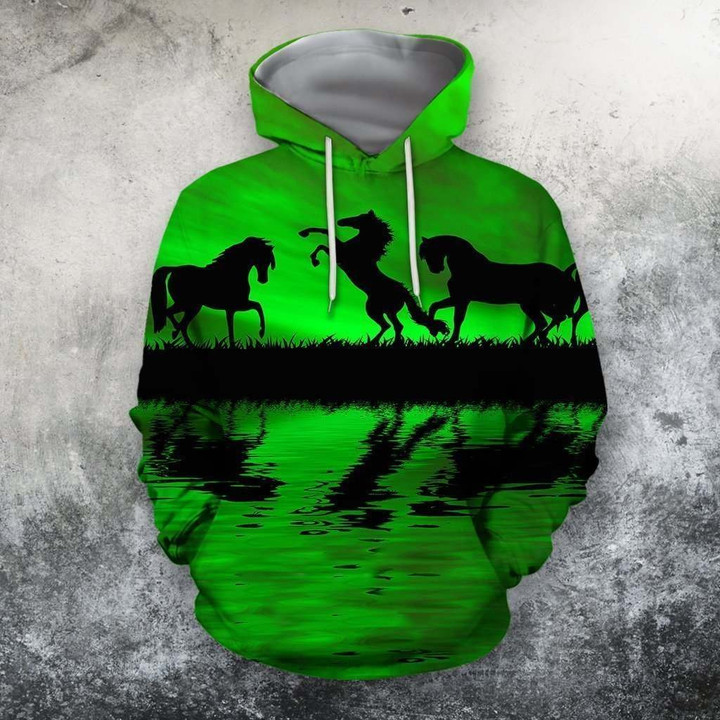 3D All Over Print Green  Animals Horse Hoodie