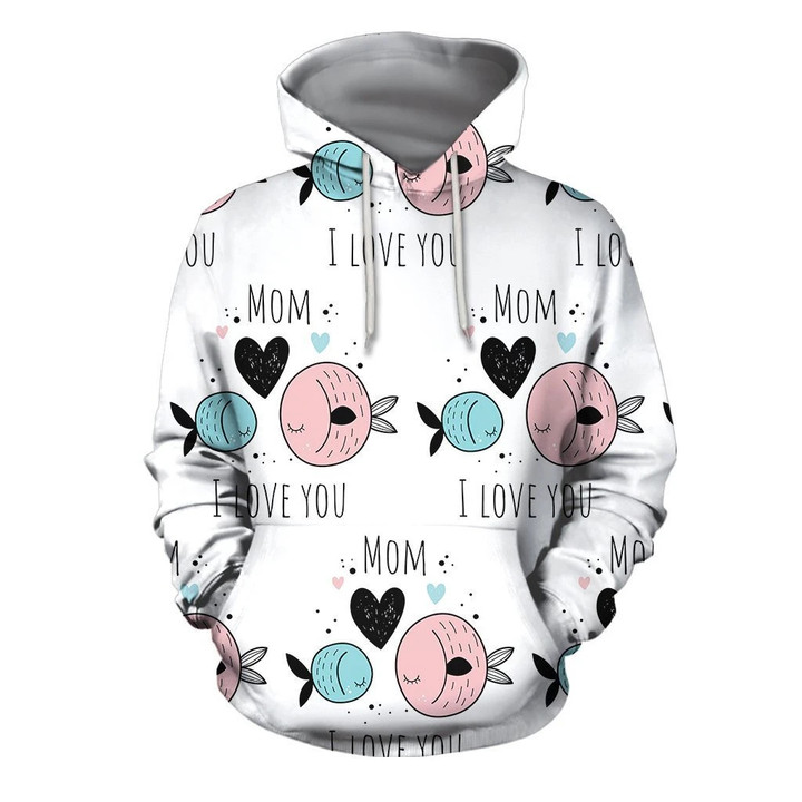 3D All Over I Love Mom Hoodie