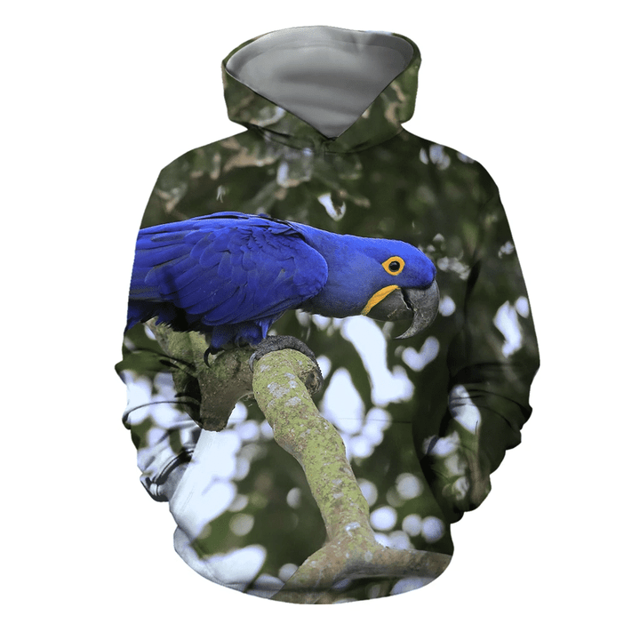 3D All Over Print Beautiful Blue Macaw Parrot Hoodie