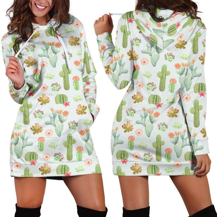 All Over Printing Cactus Hoodie Dress
