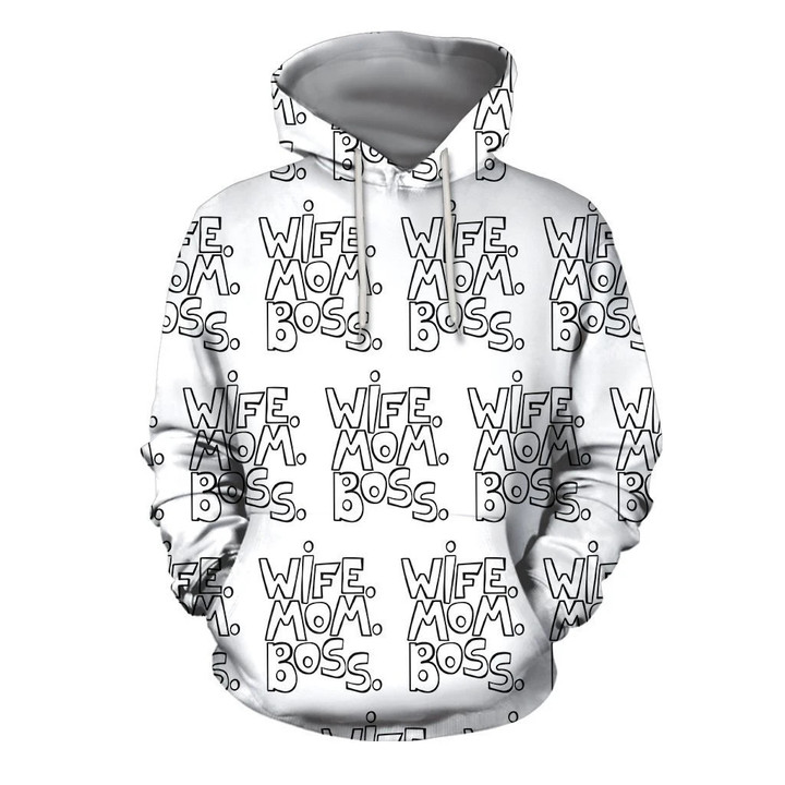 3D All Over Black Wife Mom Boss Hoodie