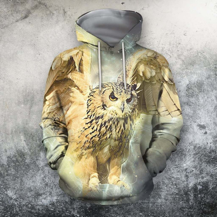 3D All Over Print Fly Owl Hunter Hoodie
