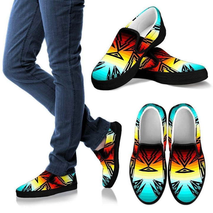 Fire and Turquoise Men's Slip Ons