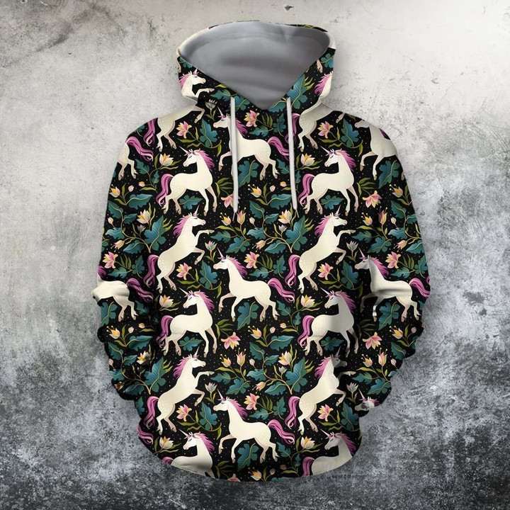 3D All Over Unicorn And Flower Hoodie