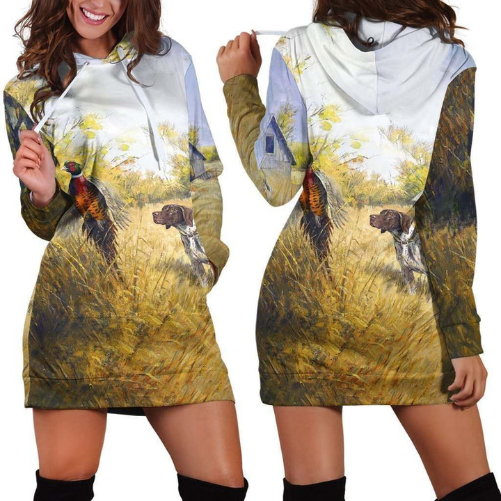 All Over Printed Pheasant Hunting Hoodie Dress