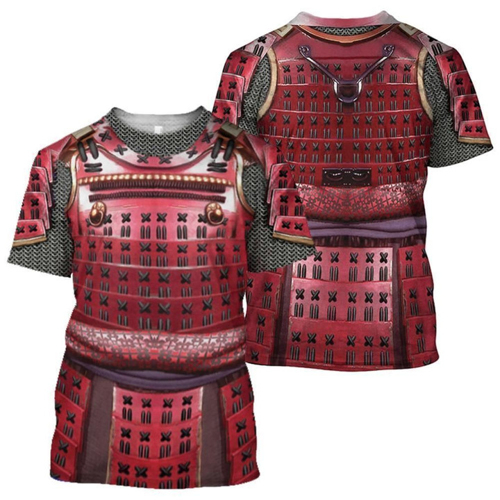 3D All Over Printed Samurai Red Armor Set Shirts and Shorts