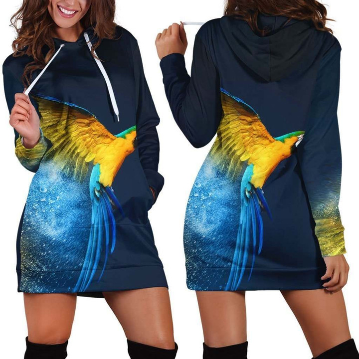 All Over Printed Parrots Hoodie Dress H1157B