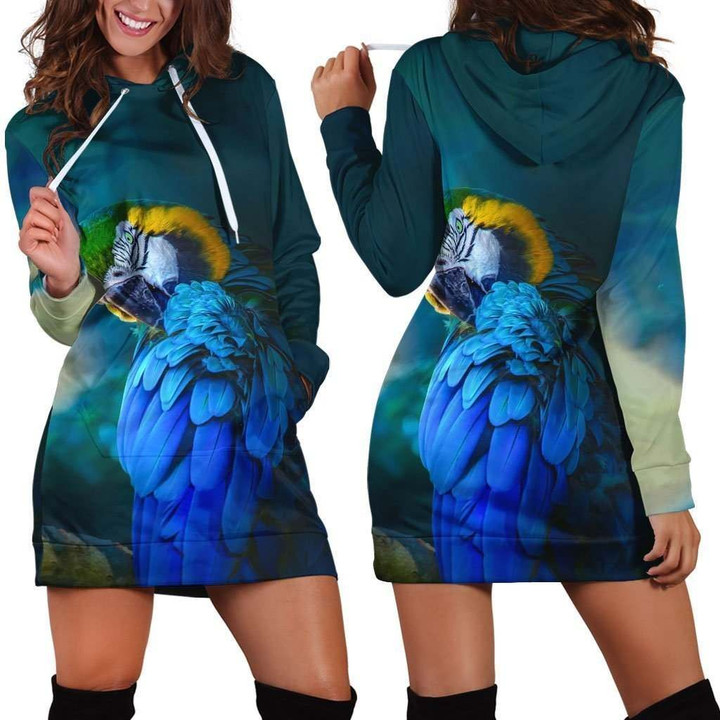 All Over Printed Parrots Hoodie Dress H2159B