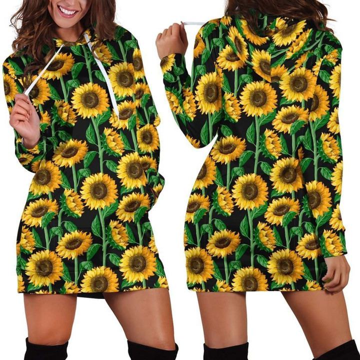 All Over Printing Sunflowers Hoodie Dress