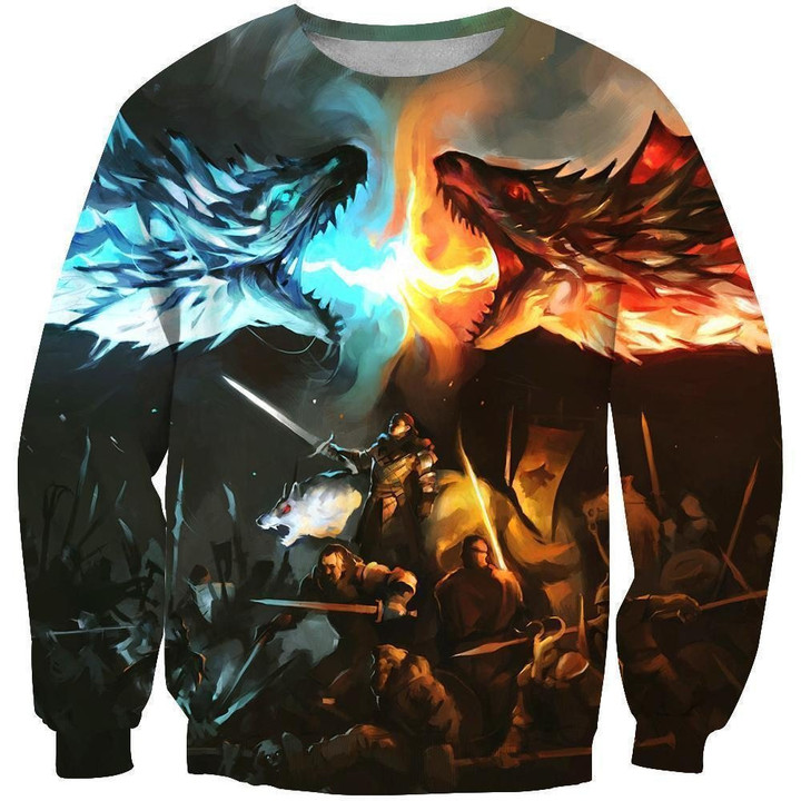 3D All Over Print Dragon Shirt Fire Ice