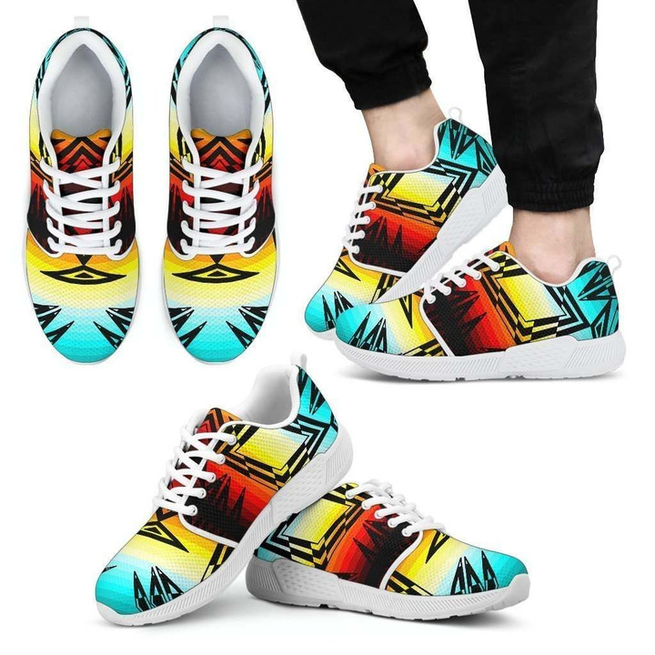 Fire and Turquoise with Black New Sopo Men's Athletic Sneakers White Sole