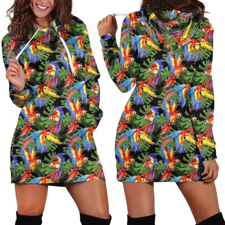 All Over Printing Scarlet Macaw Parrot Hoodie Dress