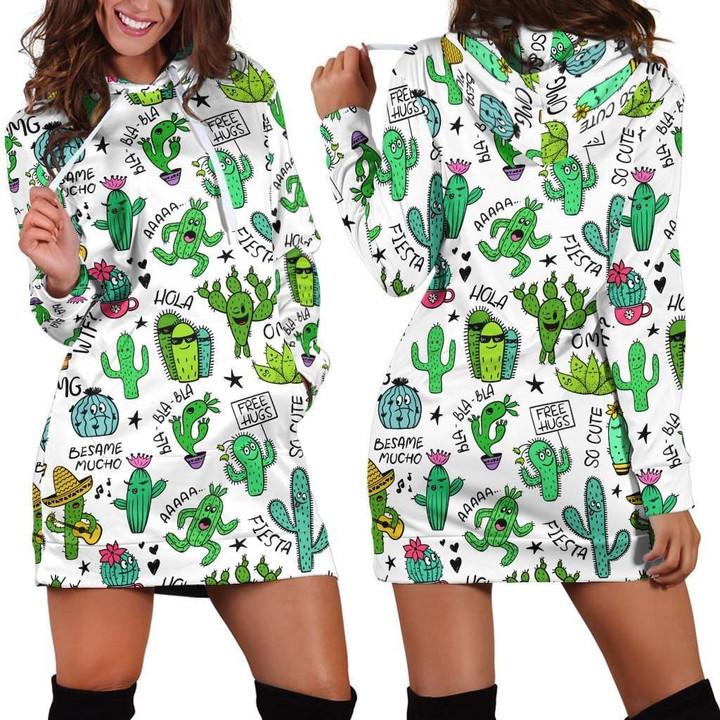 All Over Printing Cactus Quotes Hoodie Dress