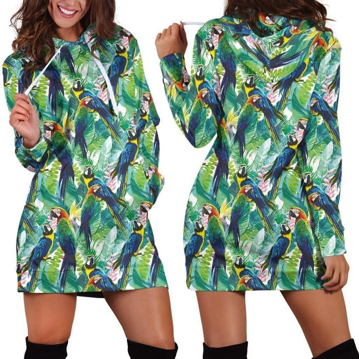 All Over Printing Macaw Parrot Hoodie Dress