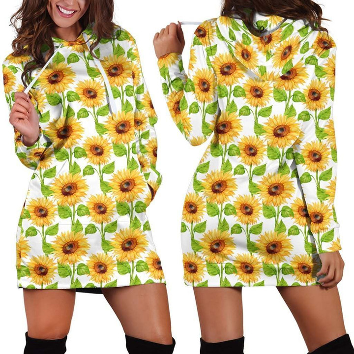 All Over Printing Beautiful Sunflowers Hoodie Dress