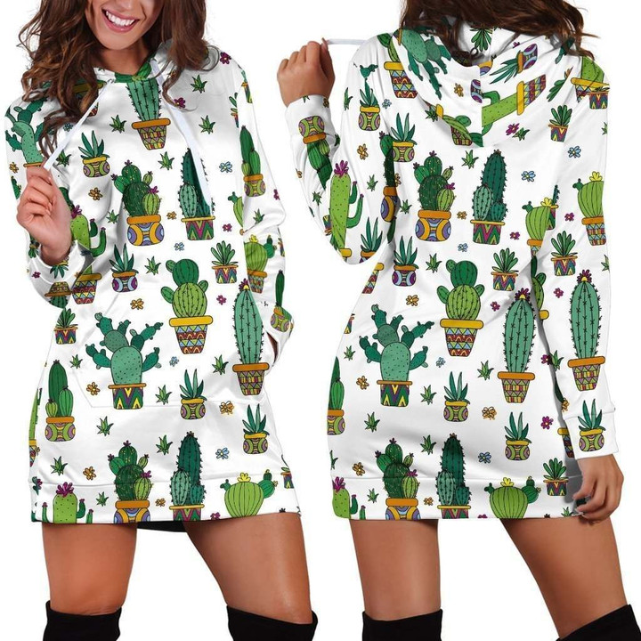 All Over Printed Cactus Hoodie Dress