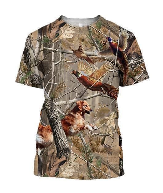 3D All Over Printed Dog Hunting Pheasant Shirts