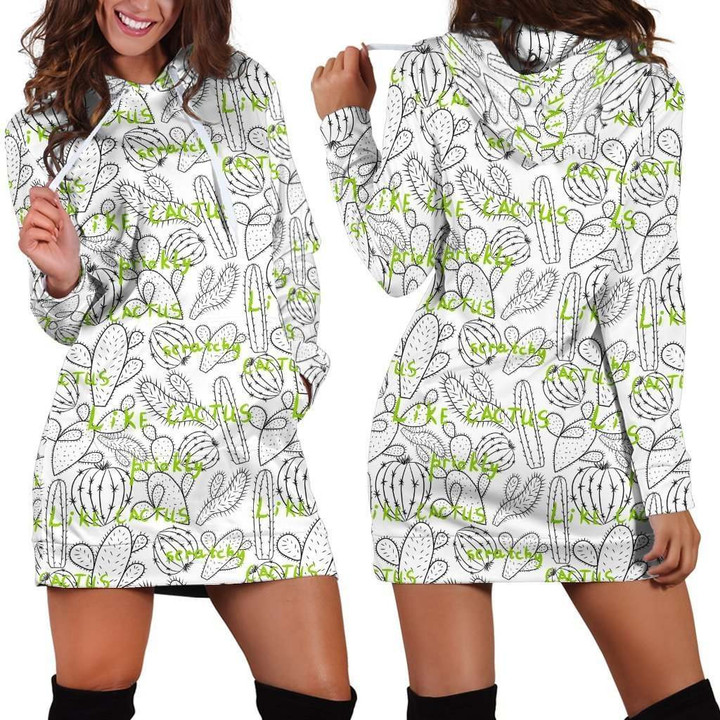 All Over Printing Like Green Cacti Hoodie Dress
