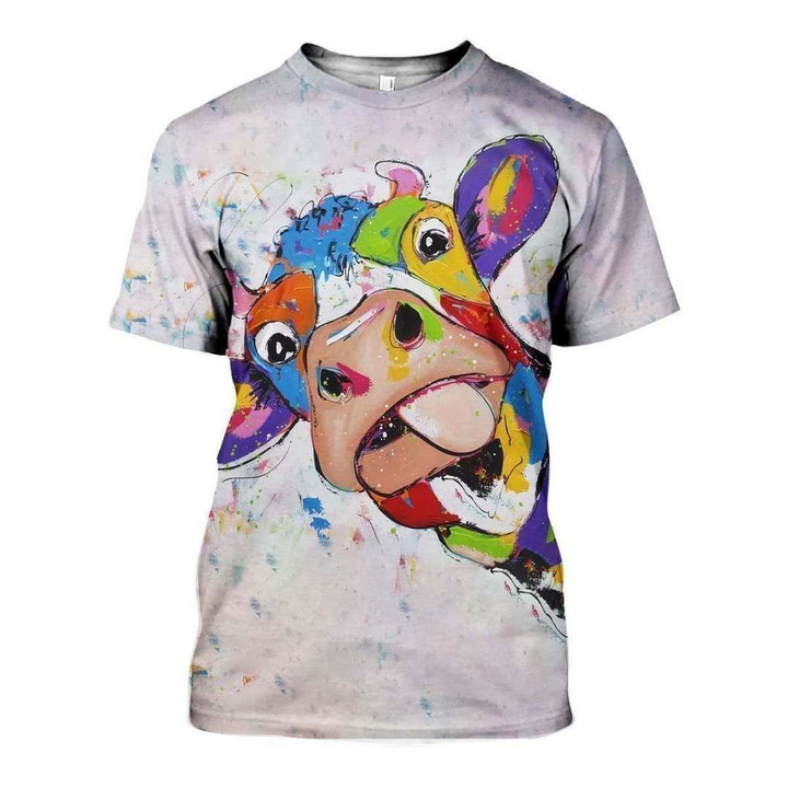 3D All Over Printed Oil Painting Cow Shirts and Shorts